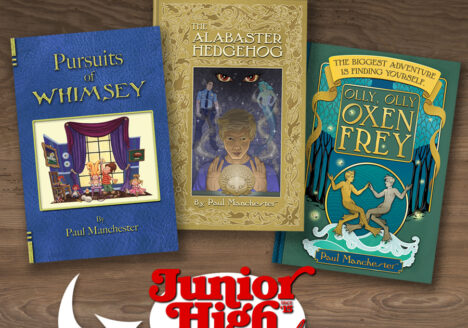 Three fantasy book covers on display.